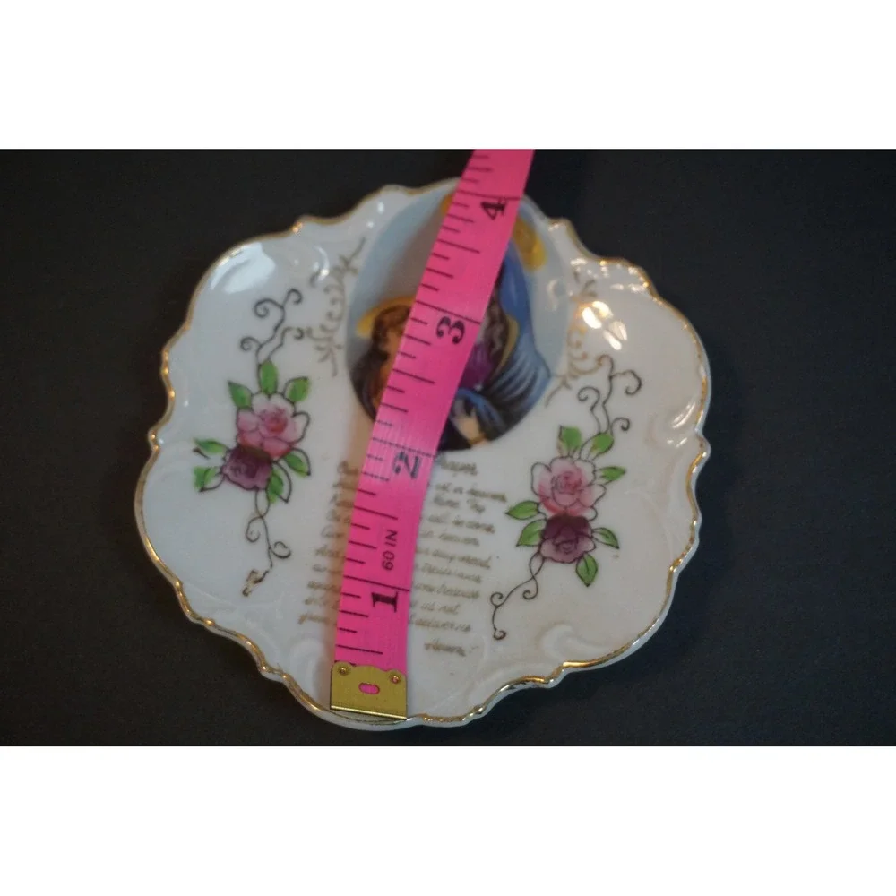 Vintage Empress Mary & Baby Jesus Lords Prayer Trinket Dish Gold Rim Porcelain